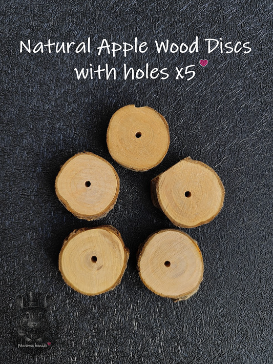 Natural Apple Wood Discs with holes x5